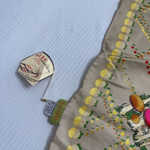 NWT Echo Mod VTG Mushroom Silk Scarf NOS - Picture 7 of 8